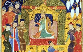 拉施德丁所着《史集》（Jami al-Tawarikh）中描绘的成吉思汗加冕图。（公有领域）